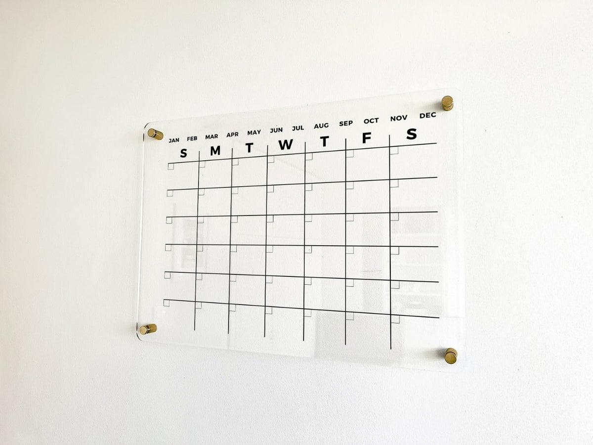 Acrylic Dry Erase Monthly Wall Calendar - Reusable Planner Board, Family Schedule Organizer, Office Schedule Board (Gold Standoff, 40"x28")