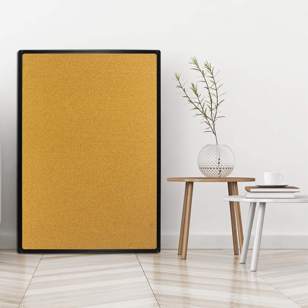 JILoffice Corkboard Bulletin Board 36 x 24 Notice Board, Black Aluminum Frame Wall Mounted Board for Office Home and School with 10 Push Pins
