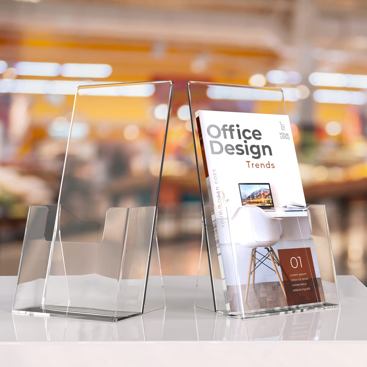 MaxGear Acrylic Brochure Holder 4 Inch, Clear Plastic Countertop Literature Holders, Trifold Flyer Display Stand for Pamphlets, Booklets, Magazines, Menus, Multi Purpose Organizer For Office, 2 Pack