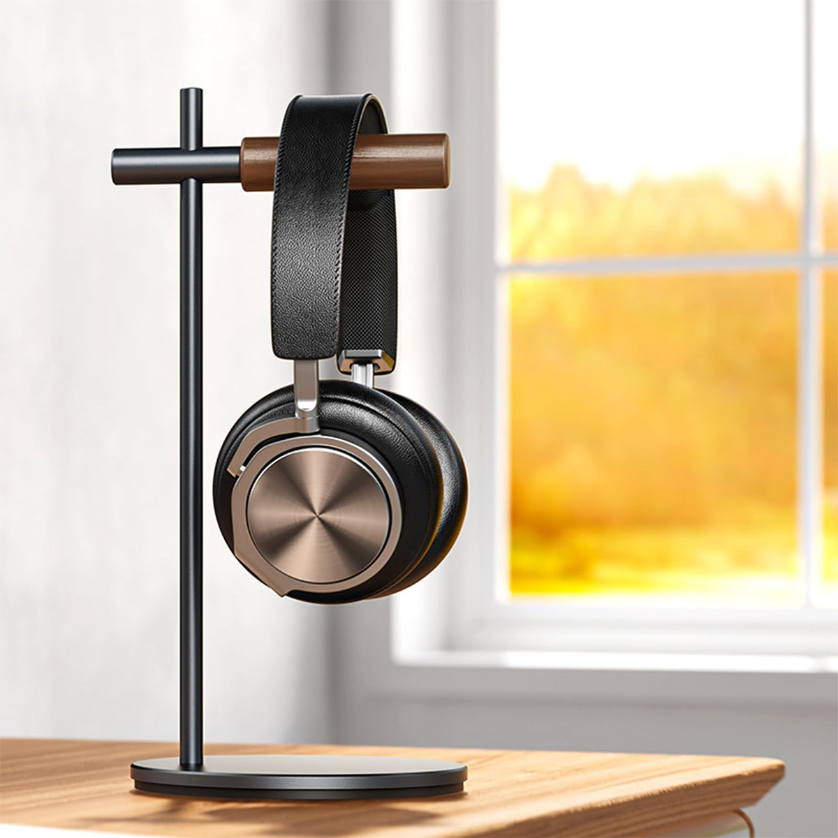 QzheMuw Oak Headphone Stand, Wood Headset Stand for Desk, Universal Holder for Airpods max, Bose, Beats, Gaming, Apple Vision Pro, VR Display Stand (Gray)