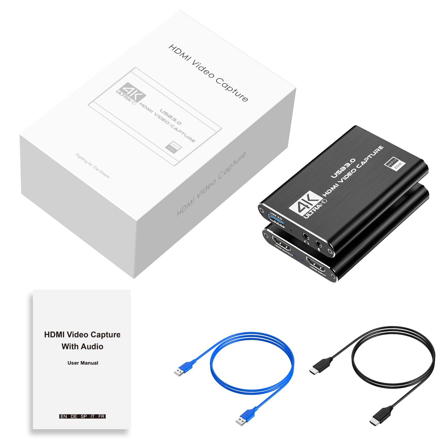 4K HDMI Capture Card for Streaming, Full HD 1080P 60FPS USB 3.0 Cam Link Game Audio Video Capture Card, Work with Camera/Nintendo Switch/Xbox/PS4/PS5/PC/OBS (Black)