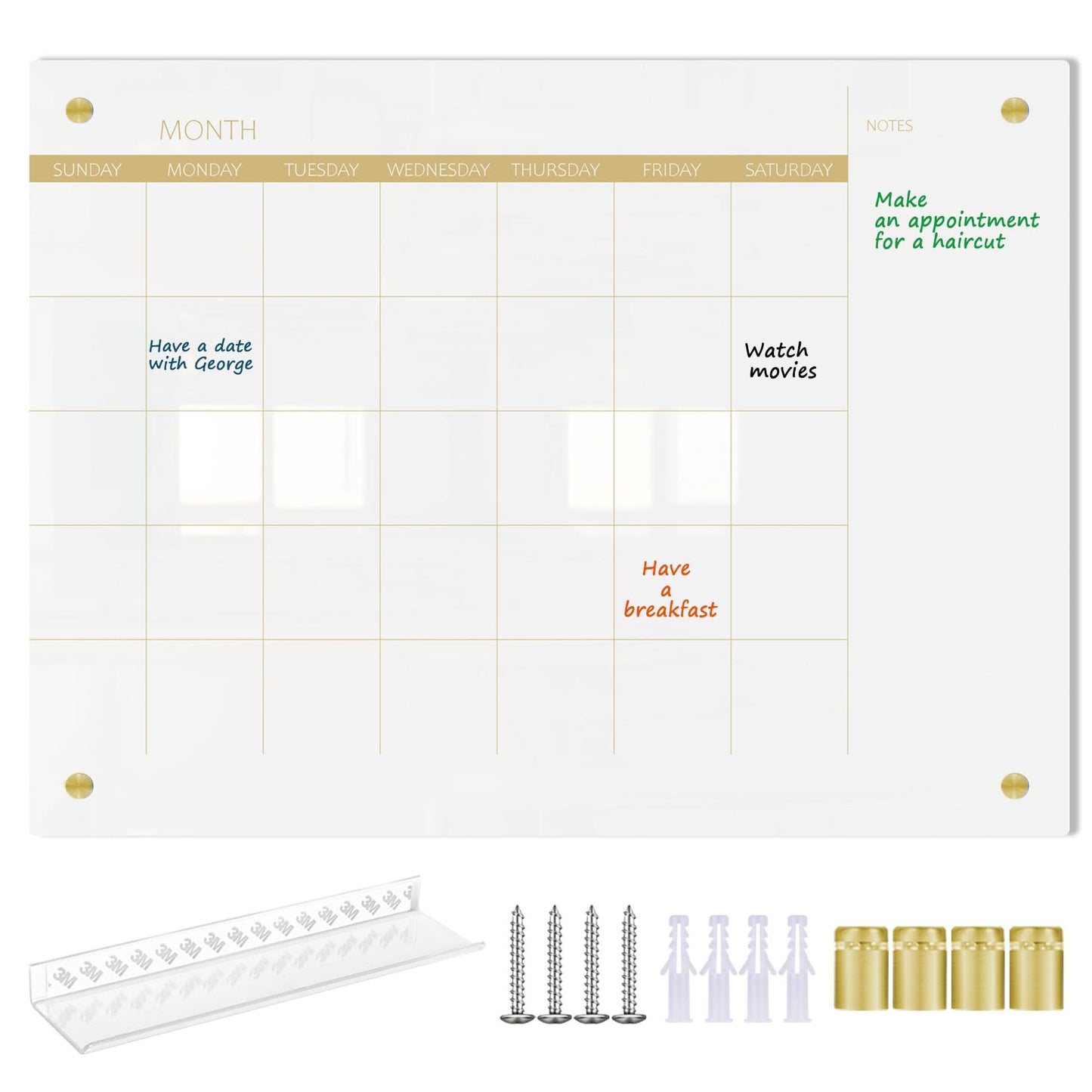 TORASO Glass Dry Erase White Board Monthly Calendar Board, Glass WhiteBoard for Wall, 11.8"x15.7", Planner Board for Home, Office, Schoo( Monthly-WH-3040)