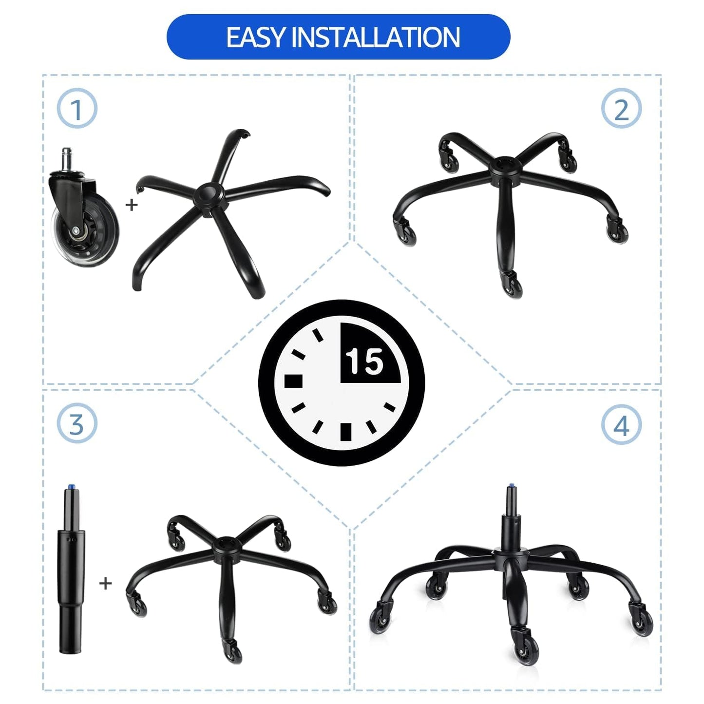 MASTERY MART Office Chair Base Replacement Bundle – Heavy Duty 352 lbs, Smooth Rolling on All Floors, Swivel Base with Caster Wheels & Gas Lift Cylinder, 4.7'' Travel Length