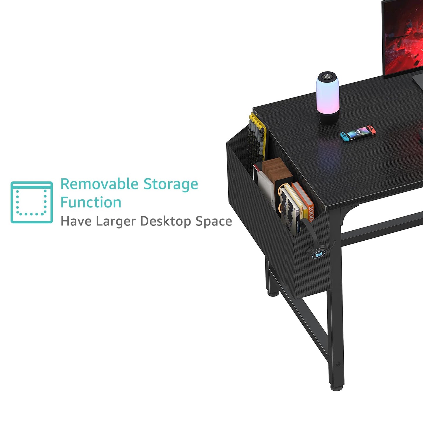 Lufeiya Computer Desk with File Drawers Cabinet, 47 Inch Reversible Home Office Desks with Filing Cabinet for Small Space, Gaming Study Writing Table PC Desks, Black