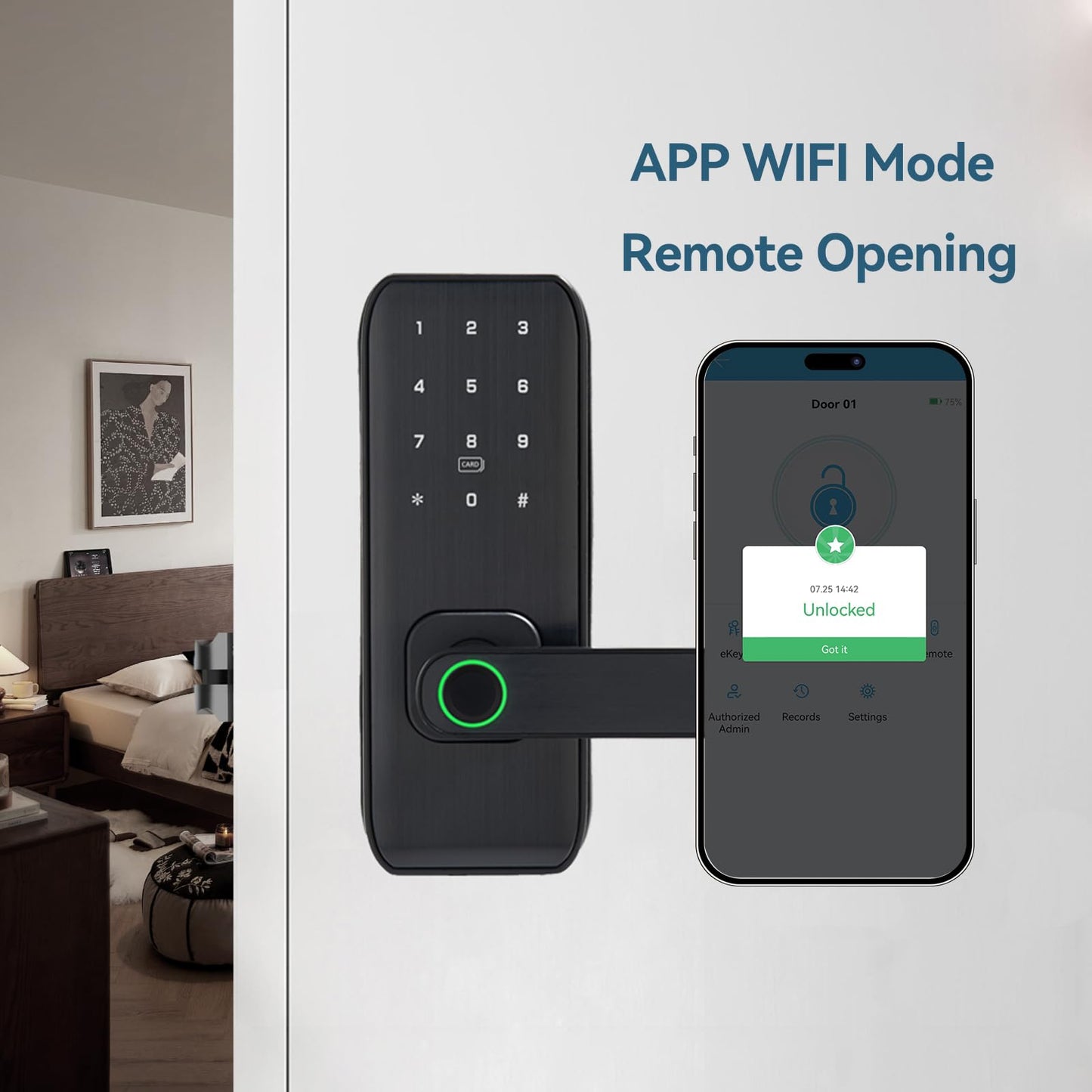 Fingerprint Door Lock with Handle for Bedroom, 5-in-1 Keyless Entry Smart Lock, TTLock App, Keypad, RFID Card & Key, Auto Lock, Guest Codes, Easy DIY Install for Front Door, Office, Airbnb