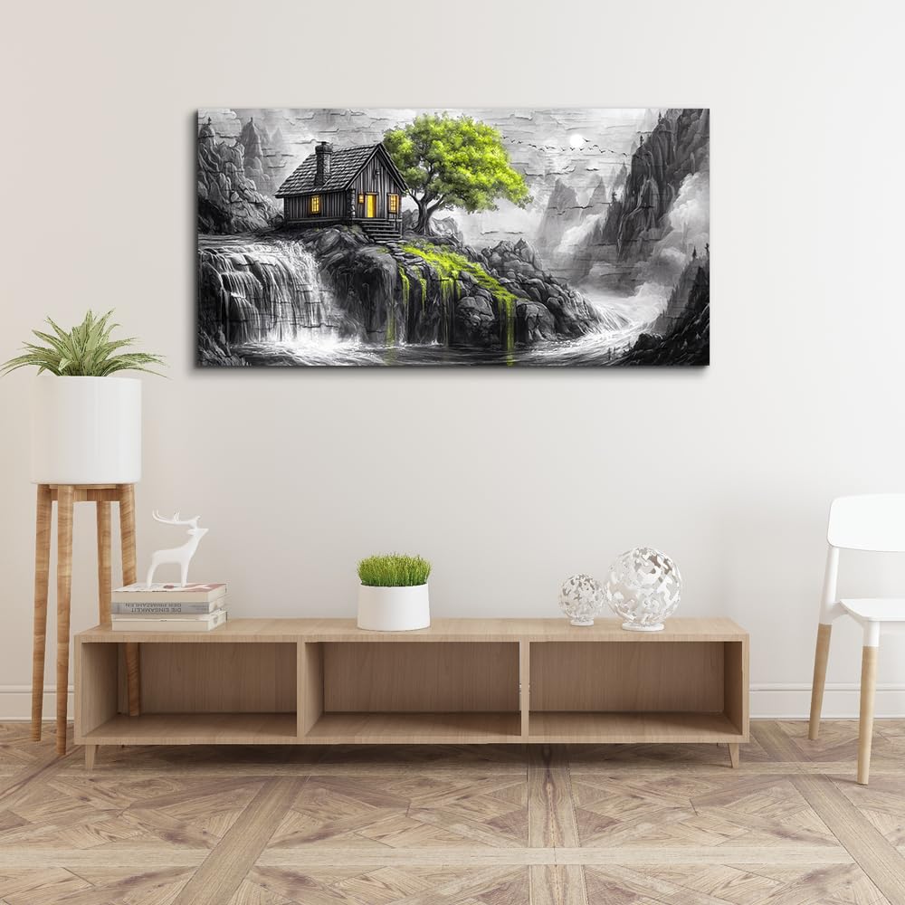 ERQINHUA Black And White Wall Painting Canvas Wall Art For Living Room Wall Decor For Bedroom Office Decoration Green Tree Landscape Pictures Artwork Modern Inspiration Posters Home Decor 20"X40"