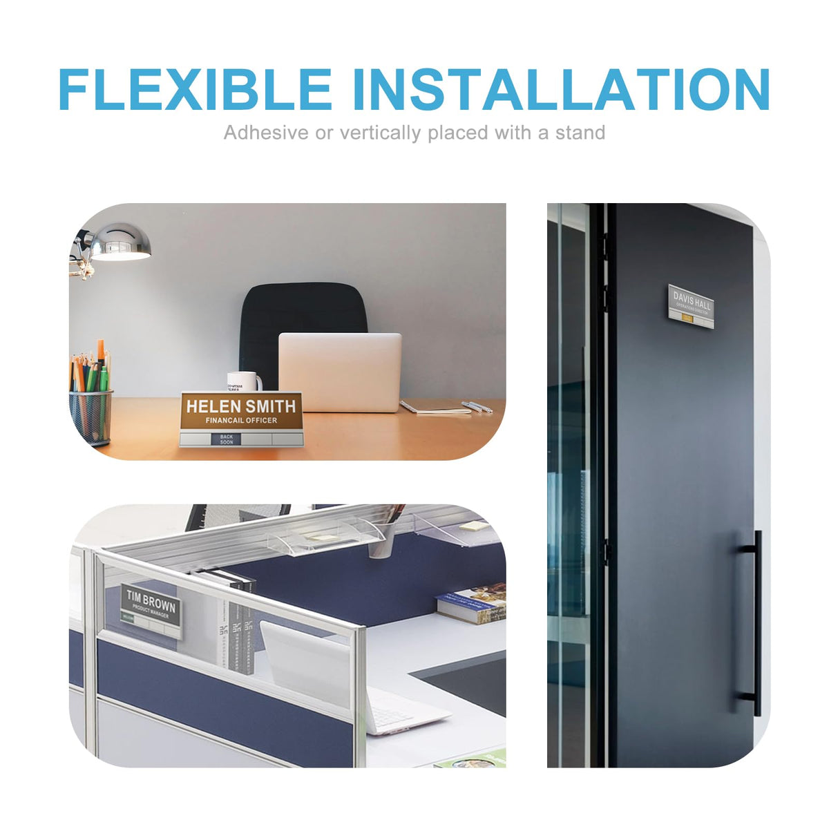 2-IN-1 Aluminum Name Plate For Desk/Doors/Cubicle Wall, With 4 Status Options, Combination Of Office Door Signs And Name Plate, Free To DIY The Printing Content (Silver)