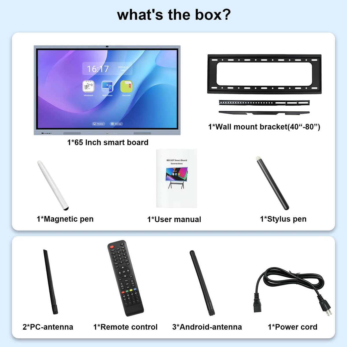 OmninexHub 65" Smart Board, Interactive Whiteboard, 4K UHD Touch Screen Digital Board, Digital Electronic Smartboard with Dual System, for Classroom,Office & Conference Rooms (Wall Mount Included)