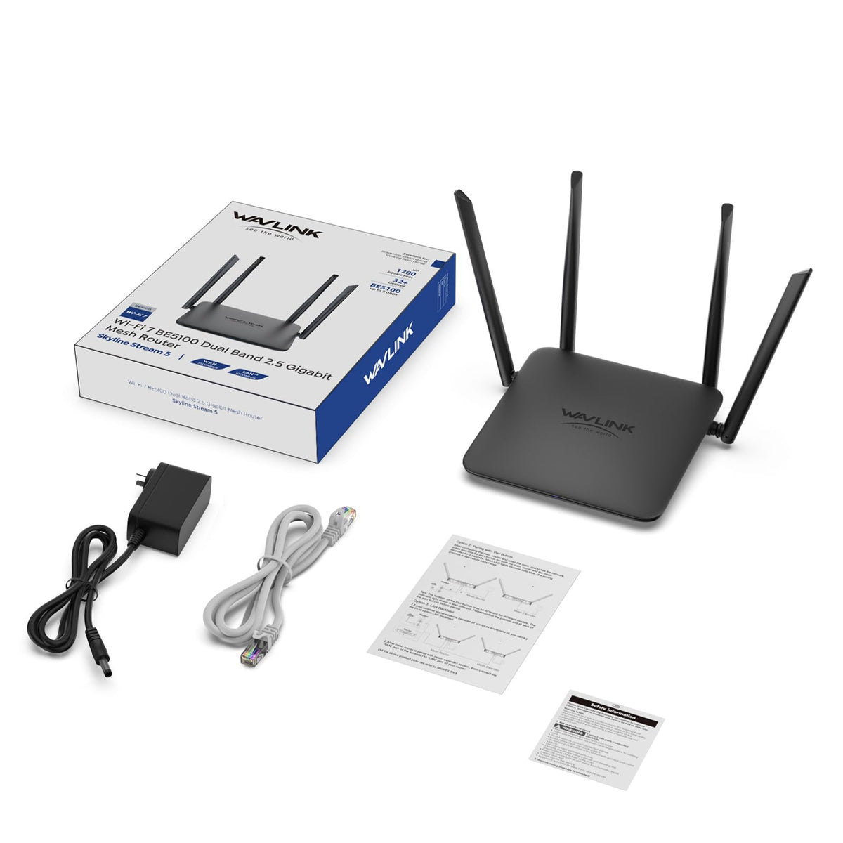 WAVLINK BE5100 WiFi 7 Router, 2026 Dual Band Gaming Router with 4096-QAM Tech, 5dBi High-Gain Antennas, Support Mesh/AP/Repeater Mode, MLO & Multi-RU, Guest WiFi, OFDMA, MU-MIMO, QoS, IPv6, VPN