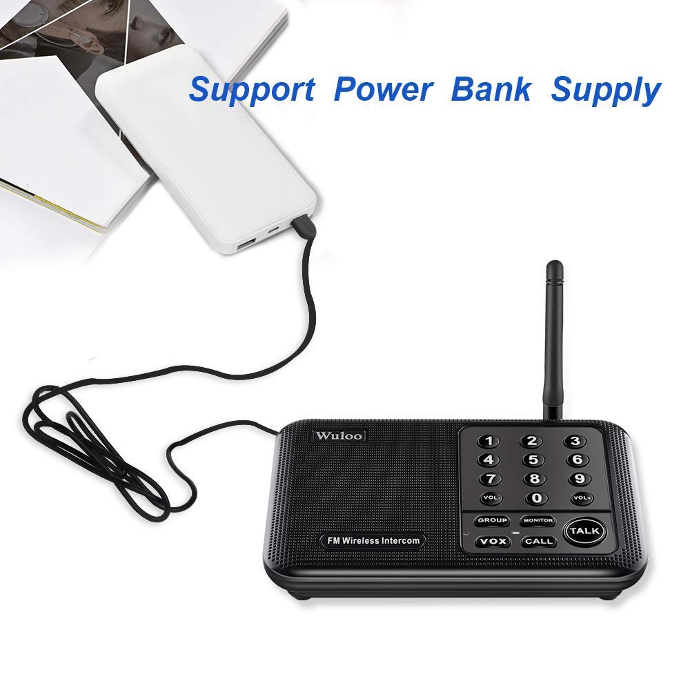 Wuloo Intercoms Wireless for Home 5280 Feet Range 10 Channel 3 Code, Wireless Intercom System for Home House Business Office, Room to Room Intercom, Home Communication System (4 Units Set, Black)