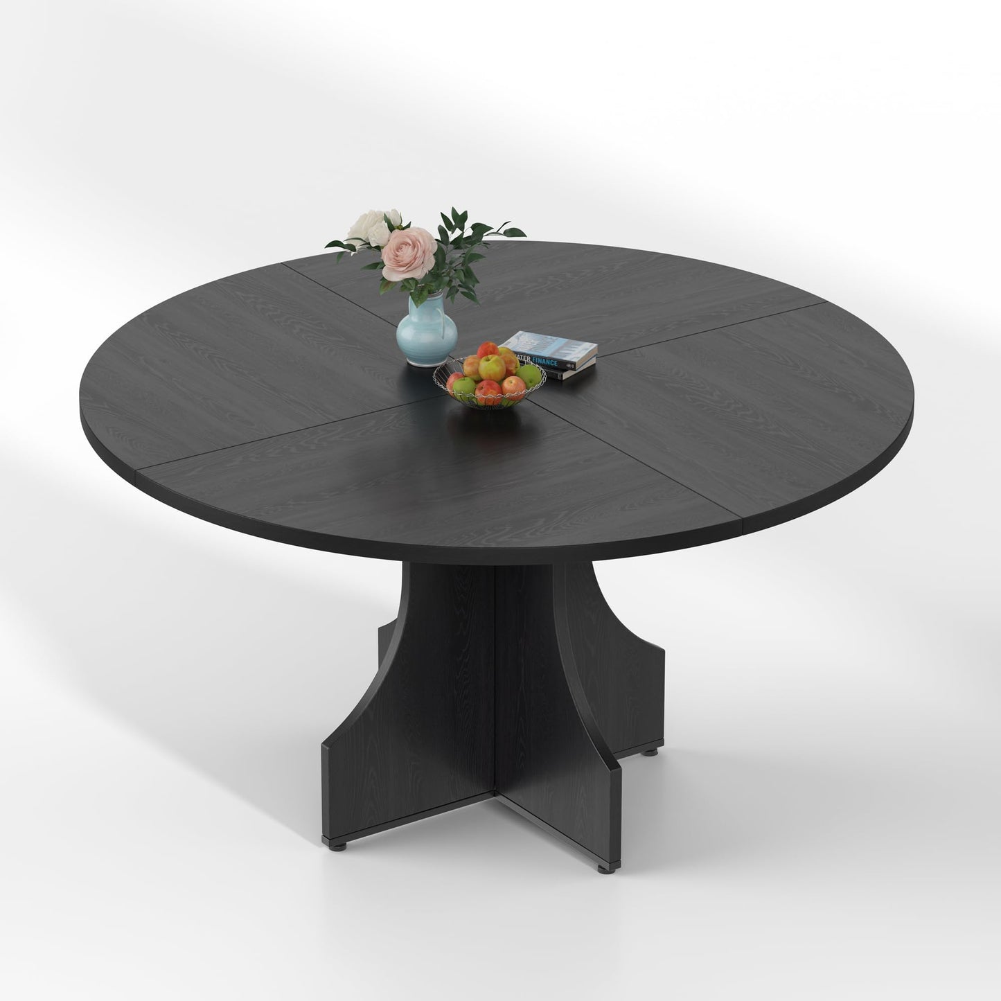 Round Dining Table 47 Inch for 4-6 People, 0.98 Inch Thick Tabletop with Adjustable Feet, Sturdy Legs, Easy to Clean & Assemble, Modern Kitchen Dining Room Table for Small Space Apartment, Black