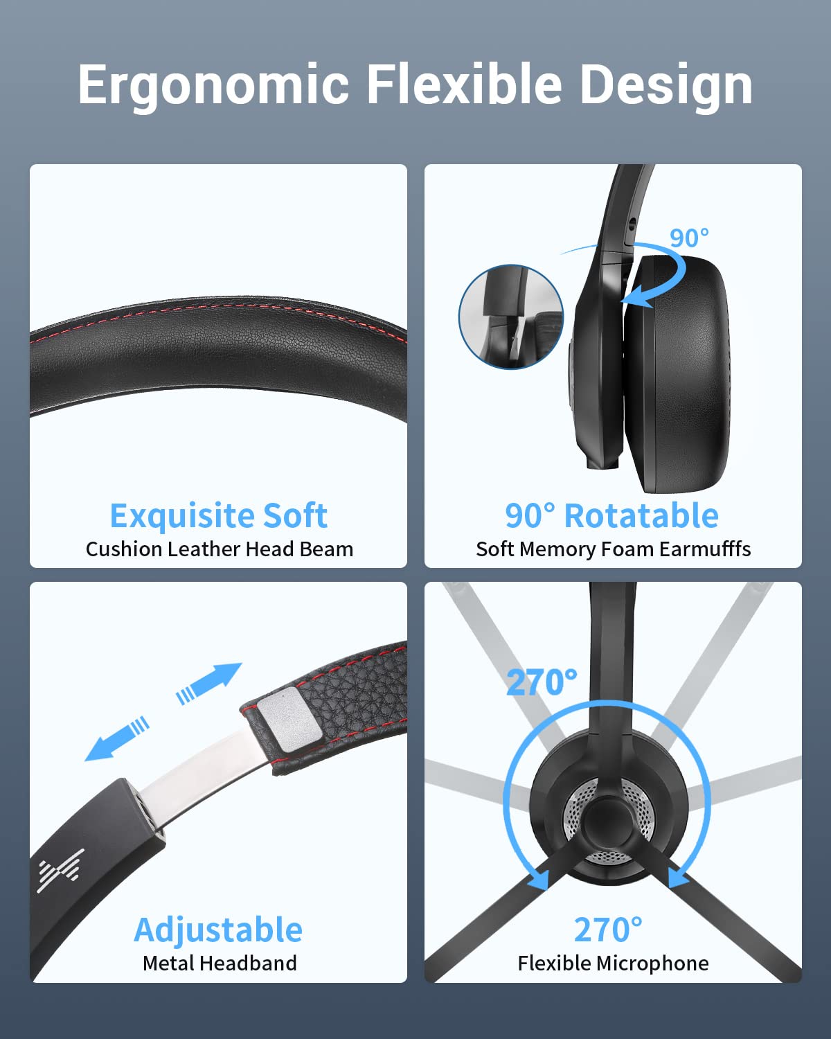 JIAMQISHI Wireless Headset with Mic for Work, Bluetooth V5.2 Headphones with AI Noise Cancelling Microphone, USB Dongle, Clear Calls & Mic Mute, for Laptop, PC, iPhone & Android Phones