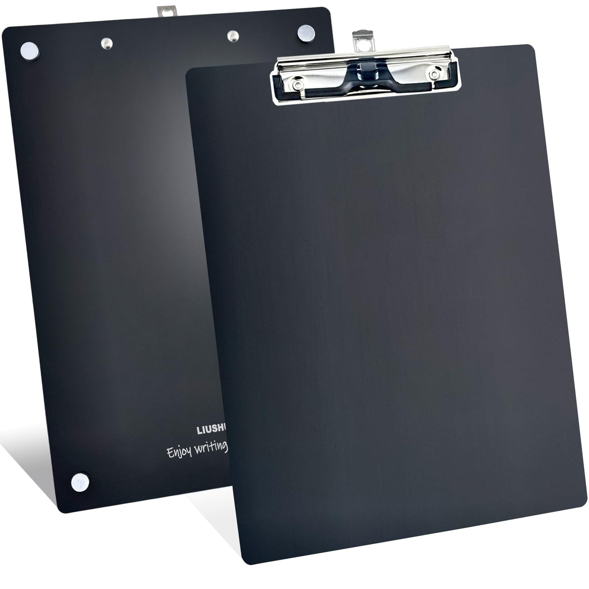 Aluminum Magnetic Clipboard A4 Metal Strong Fixed Magnet Message Clip Board Stainless Hangable w/Pen Holder Letter 9" x 12.6" for School Office Forklift Factory Workshops Supplies (Black)