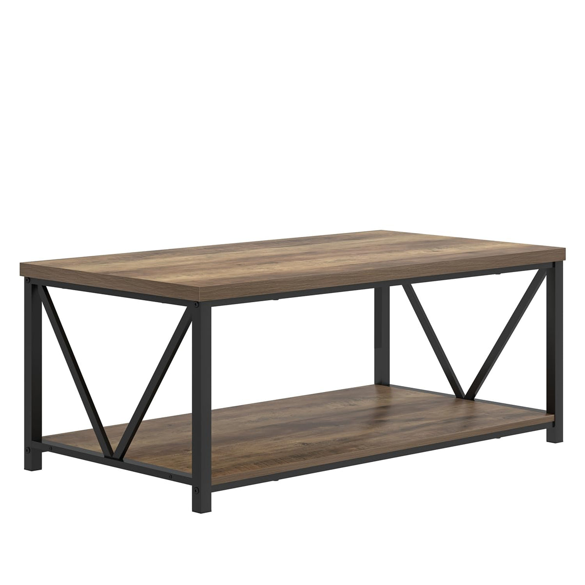 FOLUBAN Coffee Table with Storage Shelf, Modern Industrial Metal and Wood Living Room Table, Small Rectangle Cocktail Tea Table for Bedroom Home Office, Rustic Oak, 39.3 Inch