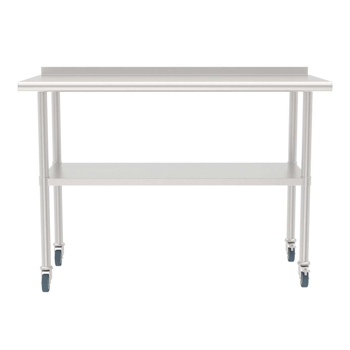 STEELBUS Stainless Steel Work Table with Back Panel,Undershelf and Casters,Commercial Prep Table for Kitchen, Restaurant,Garage,Workshop,NSF Certified,Durable,Scratch & Rust Resistant