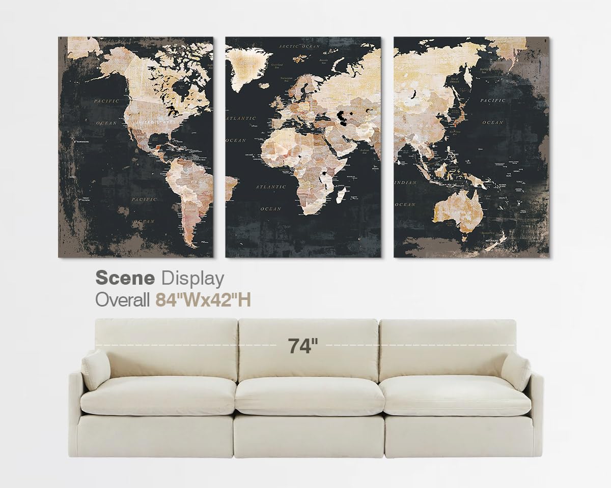 JIMHOMY Living Room Wall Art Large Home Office Wall Decor Modern Motivational Giant World Map Pictures for Wall Decorations
