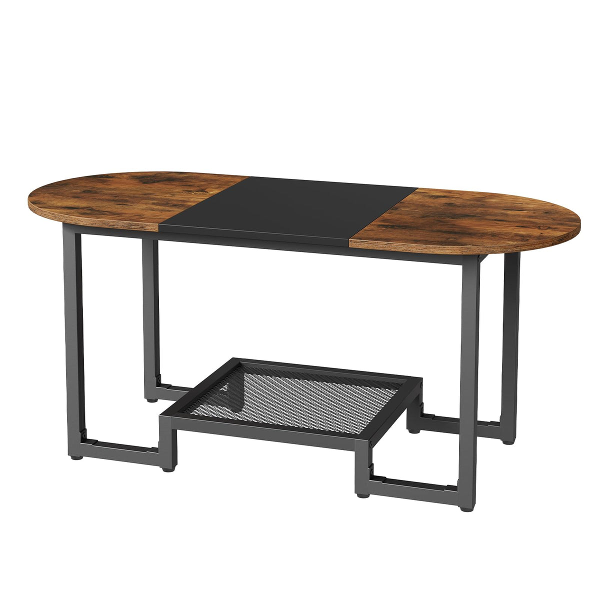 HOOBRO Coffee Table, Oval Small Coffee Table with 2-Tier Storage Shelf, Narrow Modern Center Table for Small Spaces, Living Room, Bedroom, Office, Rustic Brown and Black BFK12KF01