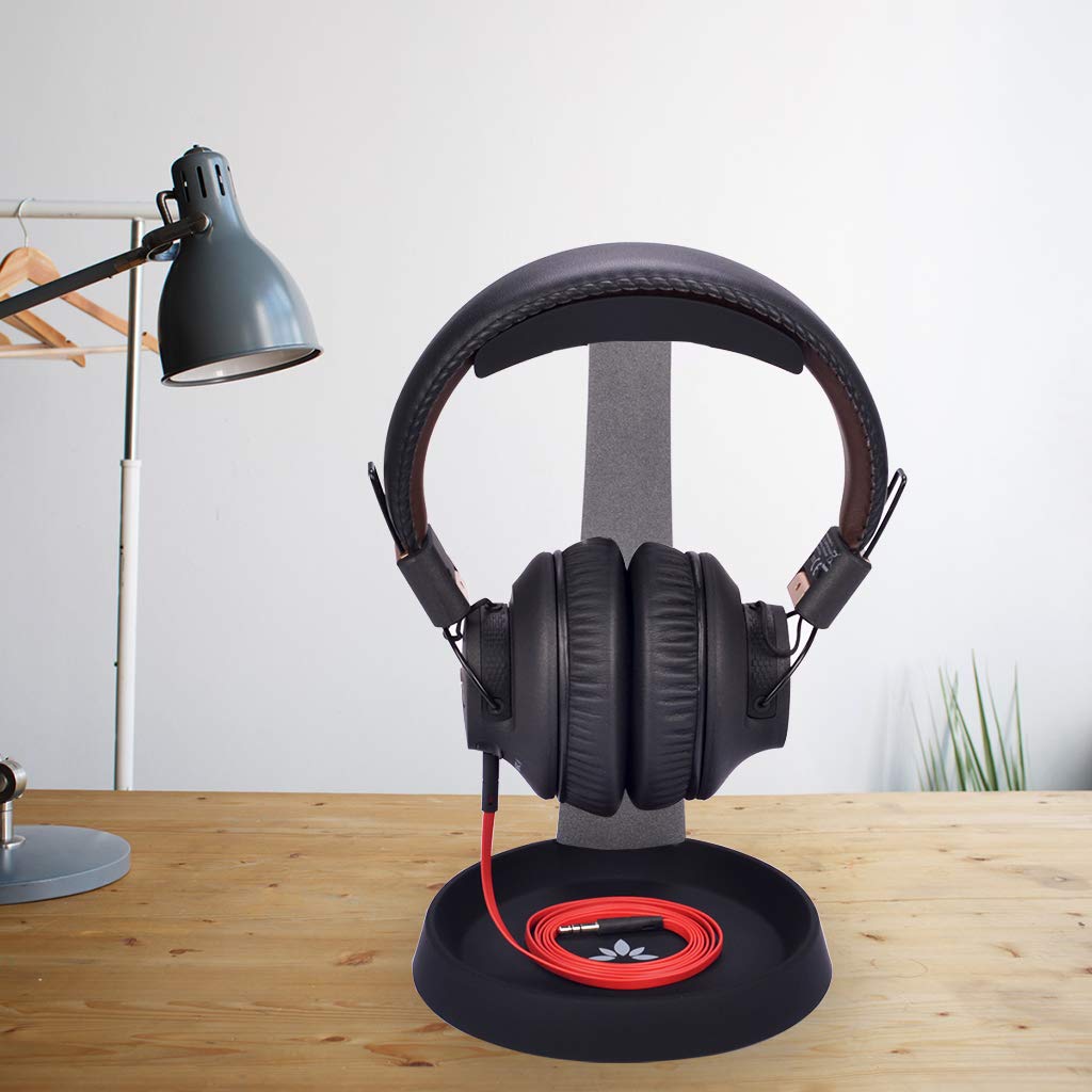 Avantree HS102 - Metal & Silicone Headphone Stand Hanger with Cable Holder, Black Desk Earphone Mount Rack, Fancy Music Studio Accessories