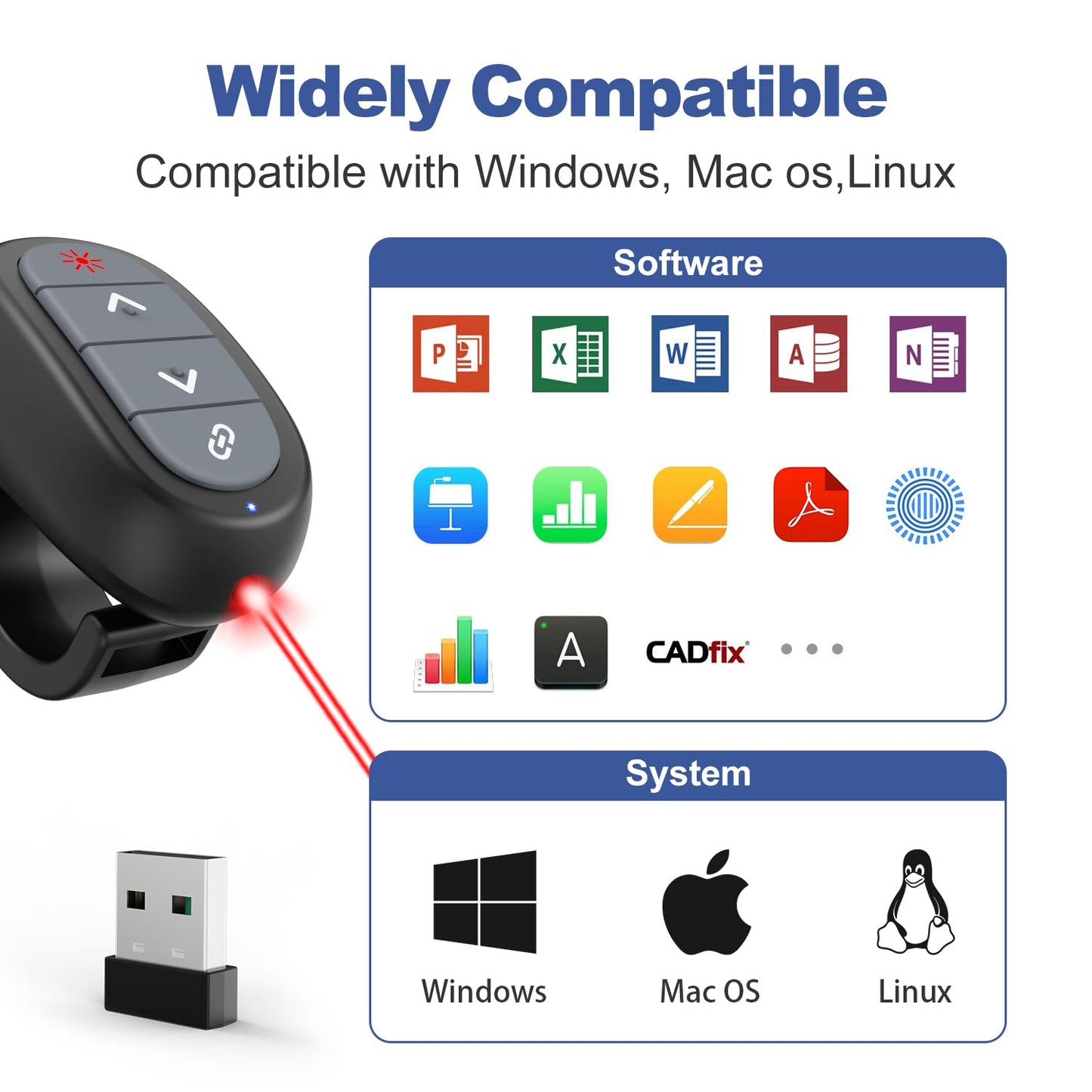Presentation Clicker PowerPoint Wireless Presenter Remote: Laser Pointer Computer Clickers, Hyperlink Finger Ring Project Power Point PPT Clicker for Mac Laptop Office, Slideshow Google Slide Advancer