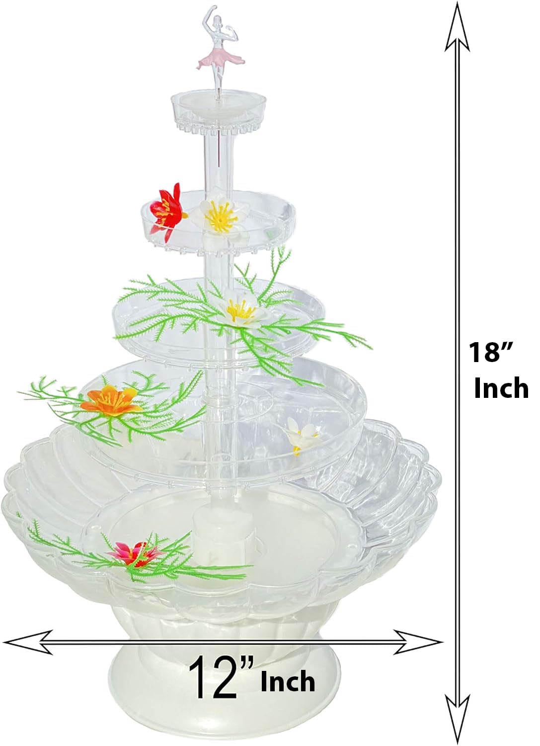 Crafts Central 18 Inch Lighted Clear Plastic Water Fountain for Weddings or Cake Centerpiece
