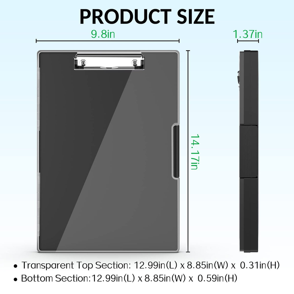 Sooez Clipboard with Storage, Heavy Duty Cleaview Clip Boards 8.5x11 with Dual Storage, Dry Erase Plastic Nursing Clipboard, High Capacity Clipboards Folder for Teacher Nurse, School & Office Supplies