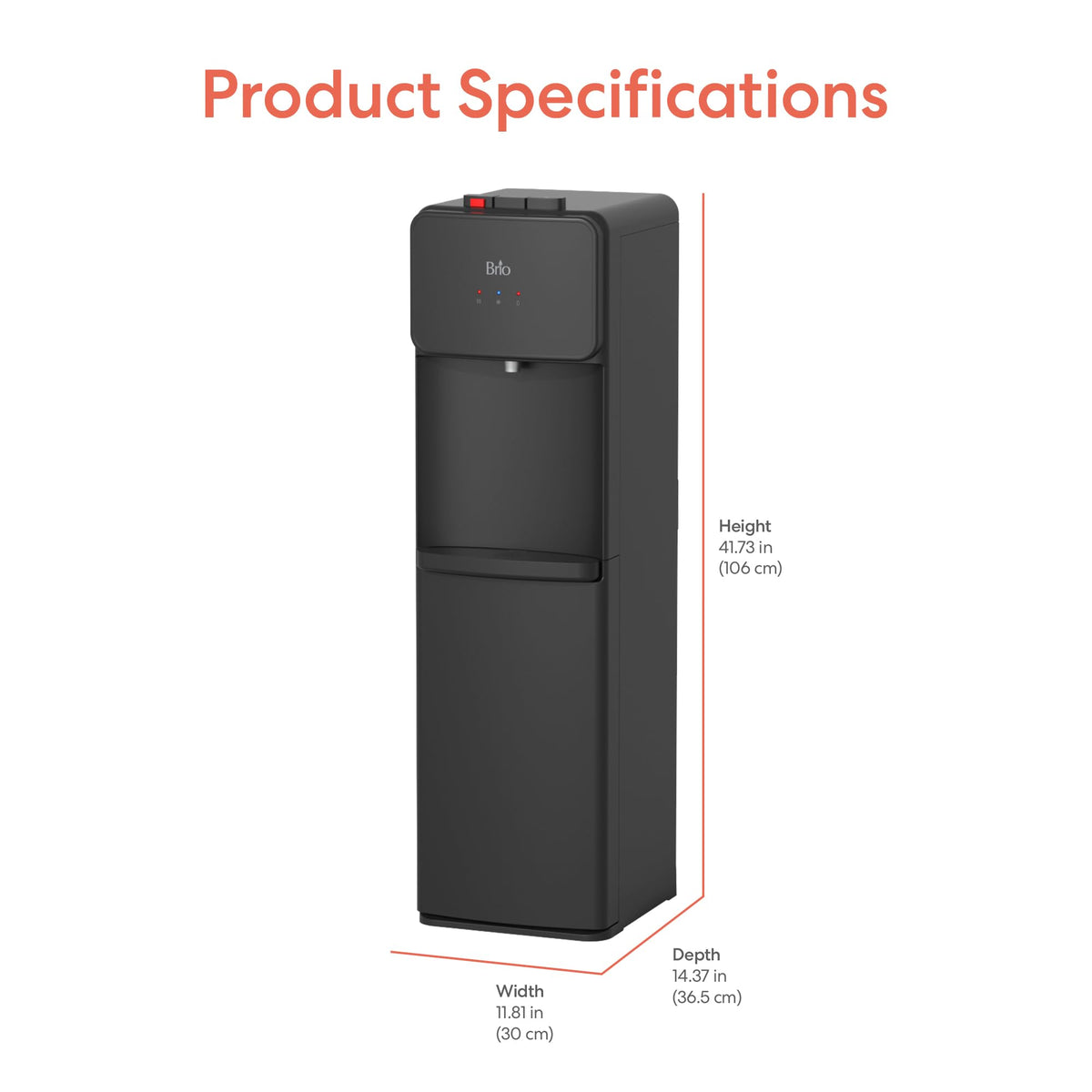 Brio 130 Series Bottom Load Water Cooler Dispenser for 5 Gallon Bottles, Hot, Room & Cold, Great for Home or Office, Child Safety Lock, Empty Bottle Alert, Energy Star 3.0, Black