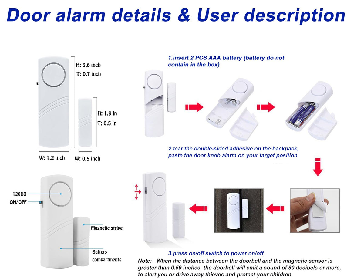 HIIXHC Personal Security Window & Door Alarm Bell | Wireless Sensor Door Window Burglar Alarm | Pack of 10
