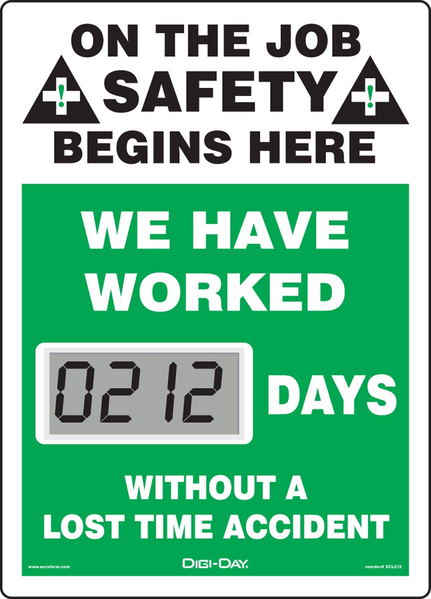 AccuformNMC Mini Digi-Day Battery Powered Electronic Safety Scoreboard SCL212, Tracks Days Without A Lost Time Accident, 14”L x 10”W x 1”D, Bright LCD Display, Made in USA