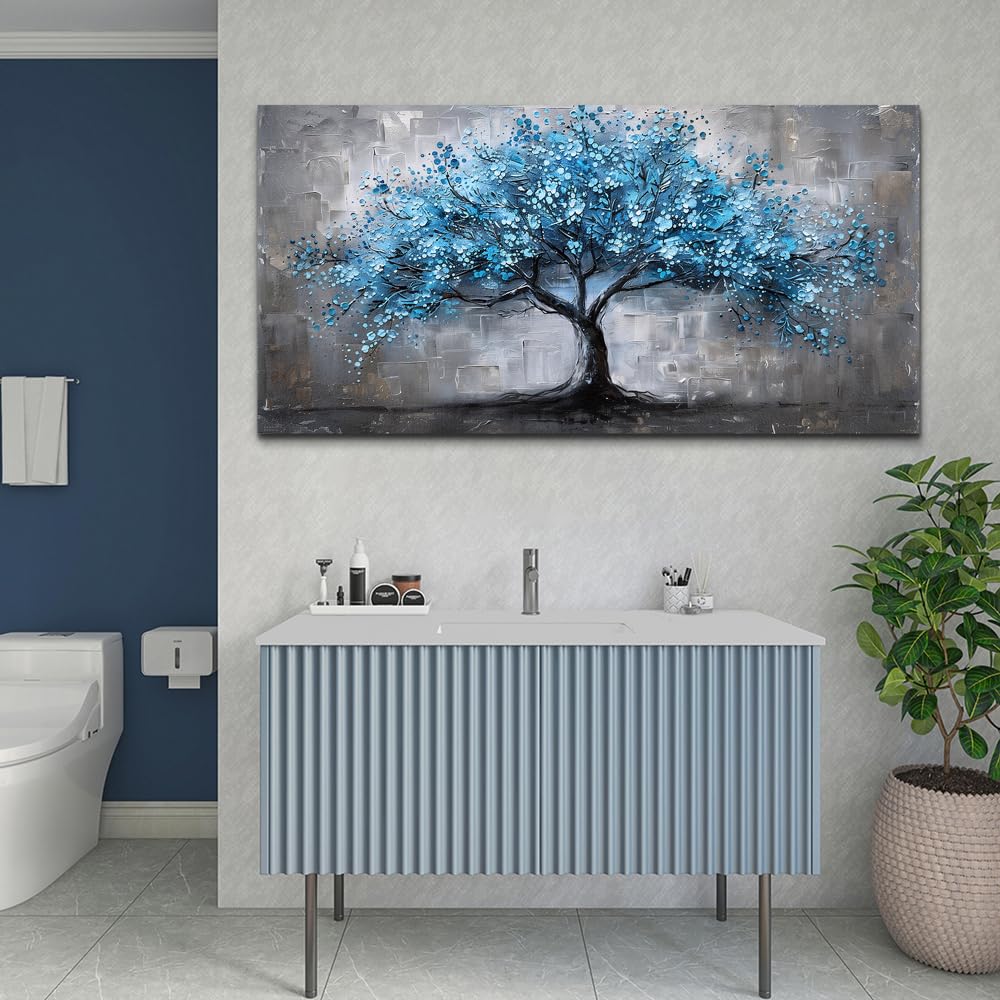 FUHAIHUA Canvas Wall Art For Living Room Wall Decor For Bedroom Office Decortions Black And White Wall Paintings Blue Trees Pictures Framed Mural Aesthetic Home Decor Posters Artwork 20x40 In