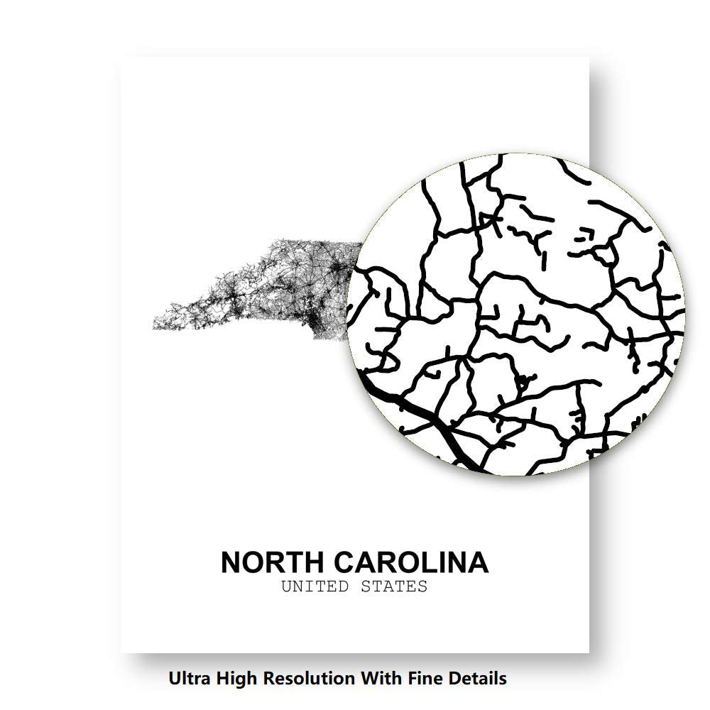 Eleville 8X10 Unframed North Carolina United States Country View Abstract Road Modern Map Art Print Poster Wall Office Home Decor Minimalist Line Art Hometown Housewarming wgn189