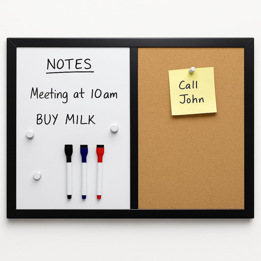 MURIWAI 36x24 Wall-Mount Combo Board - Magnetic Dry Erase & Corkboard with Sleek Black Frame for Home & Office (24x36)