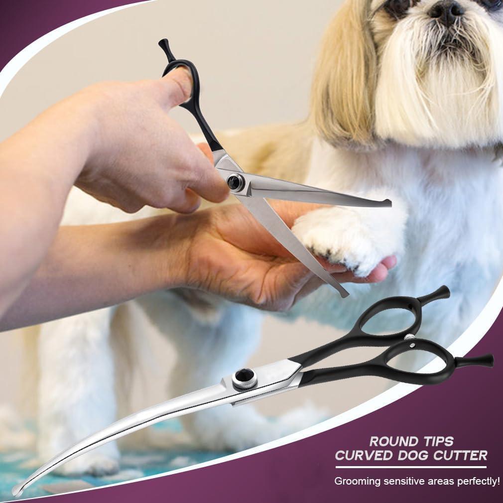 Dream Reach Round Dog Grooming Scissors - Downward Curved Dog Shears for Trimming Face and Paws, Safety Round Tip Shears for Pet Cats, Professional Pet Grooming Scissors Black 6.5"
