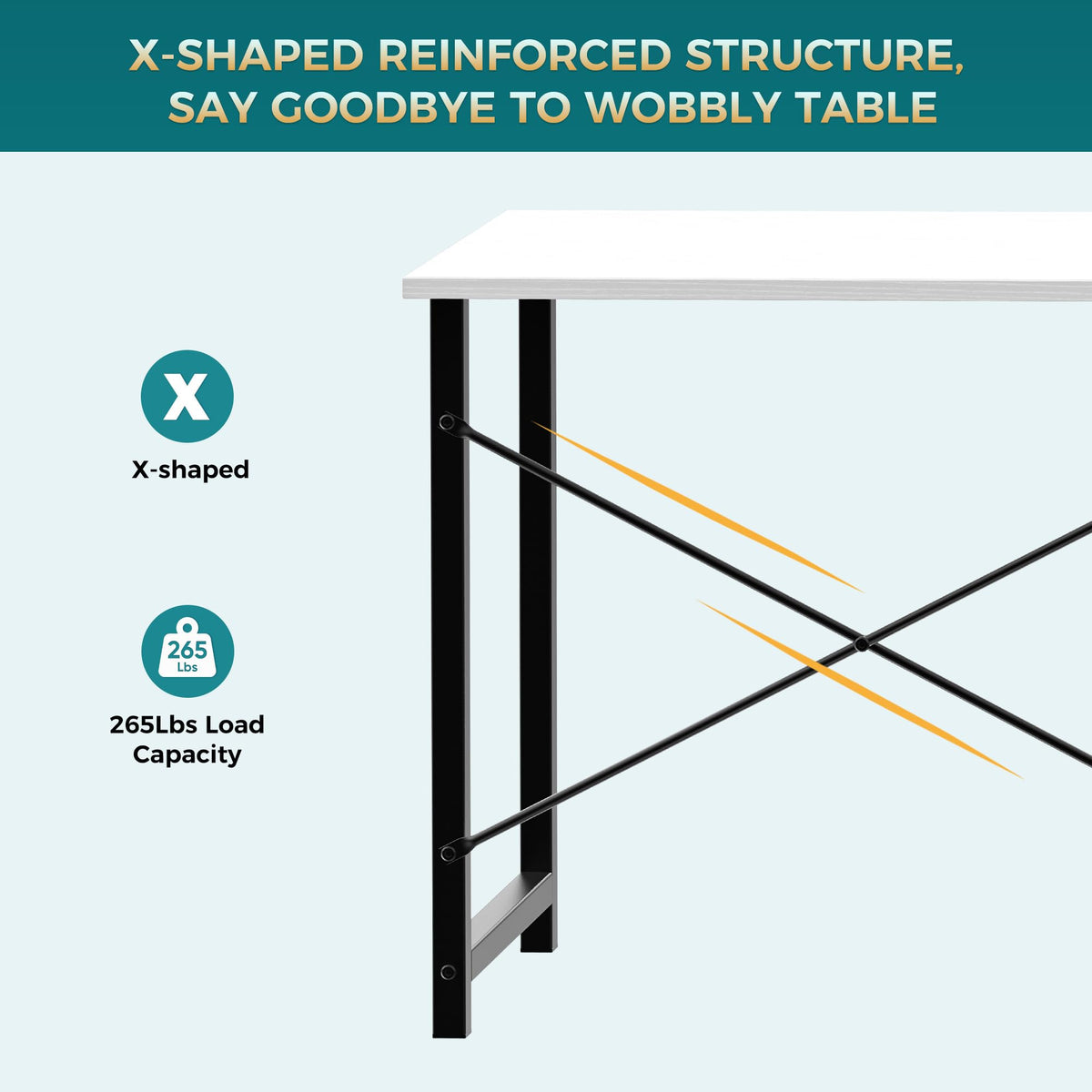 Sweetcrispy Small Computer Desk, 47" Office Writing Desk with Metal Frame & Wooden Top, X-Shaped Reinforcement, Student Study Home Bedroom Table, White