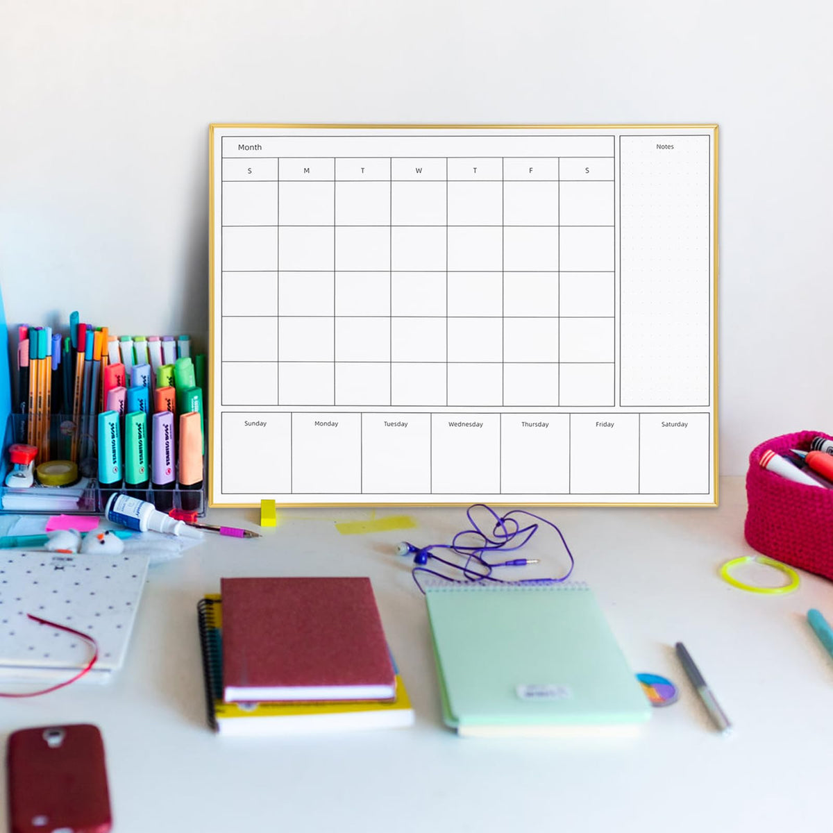 Aitakatta 3-in-1 Dry Erase Calendar for Wall with Golden Aluminum Frame, 17x 13 inches Magnetic Monthly & Weekly Calendar Whiteboard, Dry Erase Board for Wall for Decor/Memo(YL+ZL-Gold,4333)