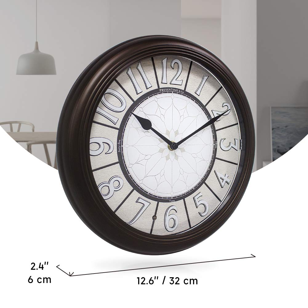 Presentime & Co. 12.6" Illuminated Farmhouse Wall Clock, Silent Battery Operated Night Light Wall Clock with Smart LED Sensor for Living Room, Bathroom, Kitchen, Home Office, Oil Rubbed Bronze Finish