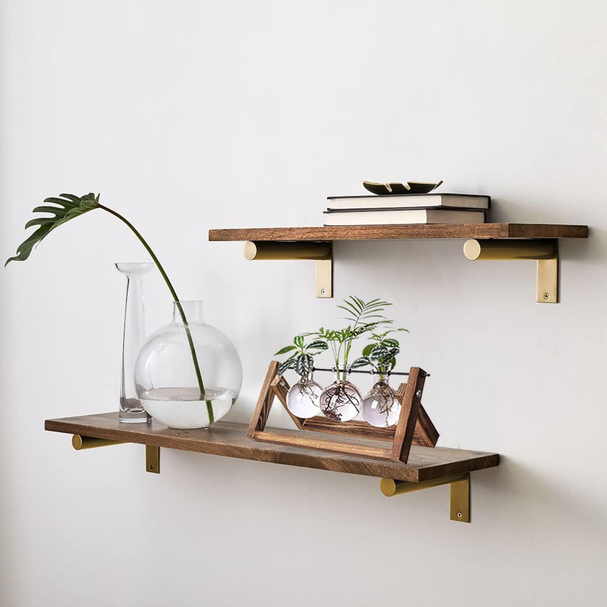 Kingbuy Plant Terrarium Propagation Station - 3 Glass Bulb Vases with Retro Wooden Stand Boho Desktop Planter for Hydroponics Home Garden Indoor Home Office Decor Unique Gifts for Women & Plant Lovers