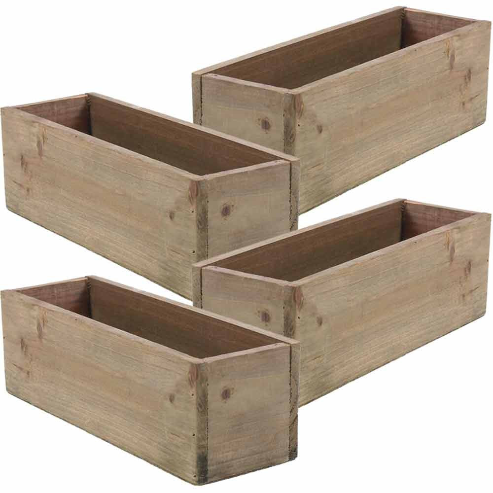 Wooden Planter Box, Rustic Barn Wood, Plastic Liner, Garden Decor, Restaurant and Wedding Decorations, Wedding Bouquets, Table Centerpiece, Rectangle, 12 x 4 Inches, (Rectangular), (Set of 4)