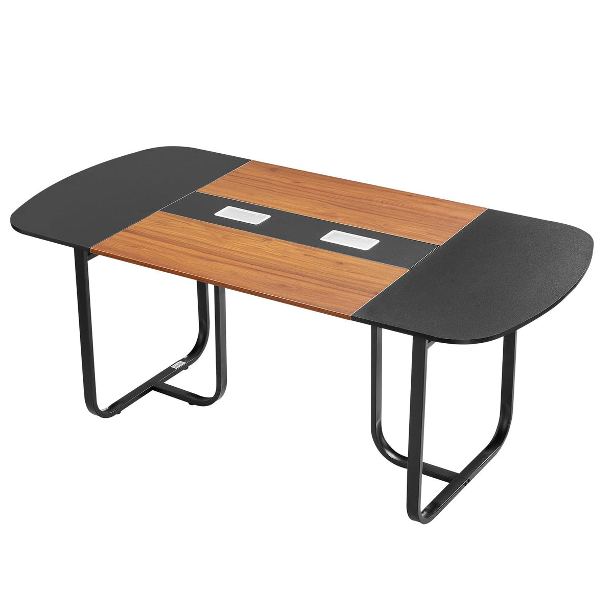 VEVOR Conference Table, 6 ft Oval Office Meeting Table for 6-8 Person, Modern Seminar Desk with Metal Legs, Large Meeting Desk for Office, Boardroom, Conference Room, Easy Assembly, Black & Brown