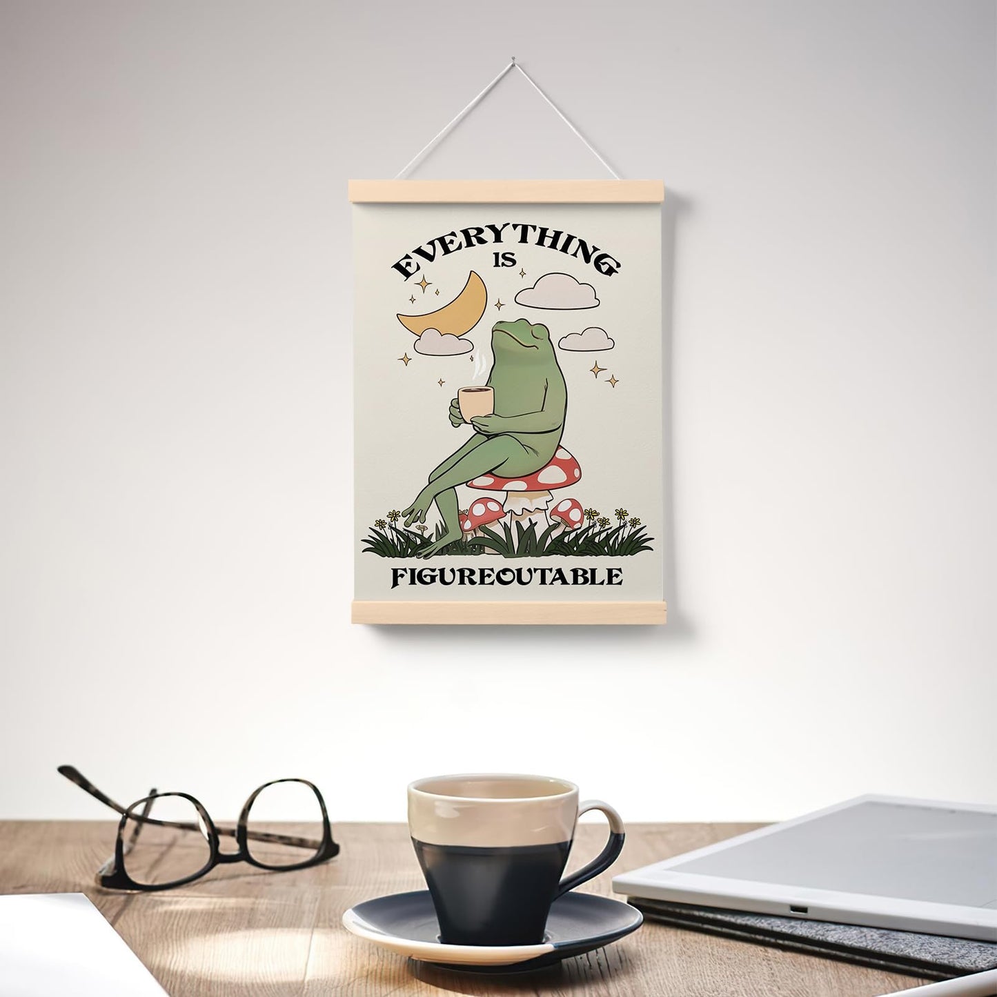 PaJiaNi Everything is Figureoutable Office Decor,Mental Health Inspirational Wall Art,Frog Motivational Wall Decor,Positive Affirmations Poster For Classroom Bedroom Dorm,12x16Inch