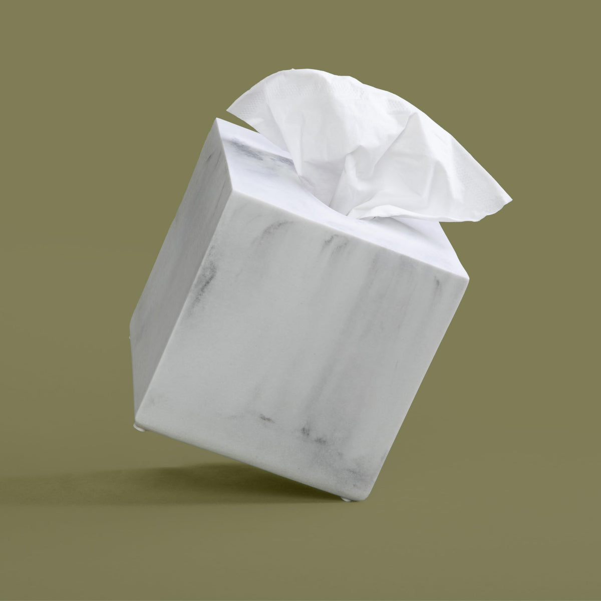 Essentra Home White Marble Square Tissue Box Cover - Blanc Collection