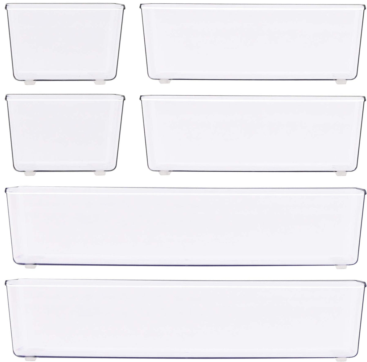 Simple Houseware Clear Drawer Organizer for Office Bin Desk Storage, Assorted Size, 6 Packs
