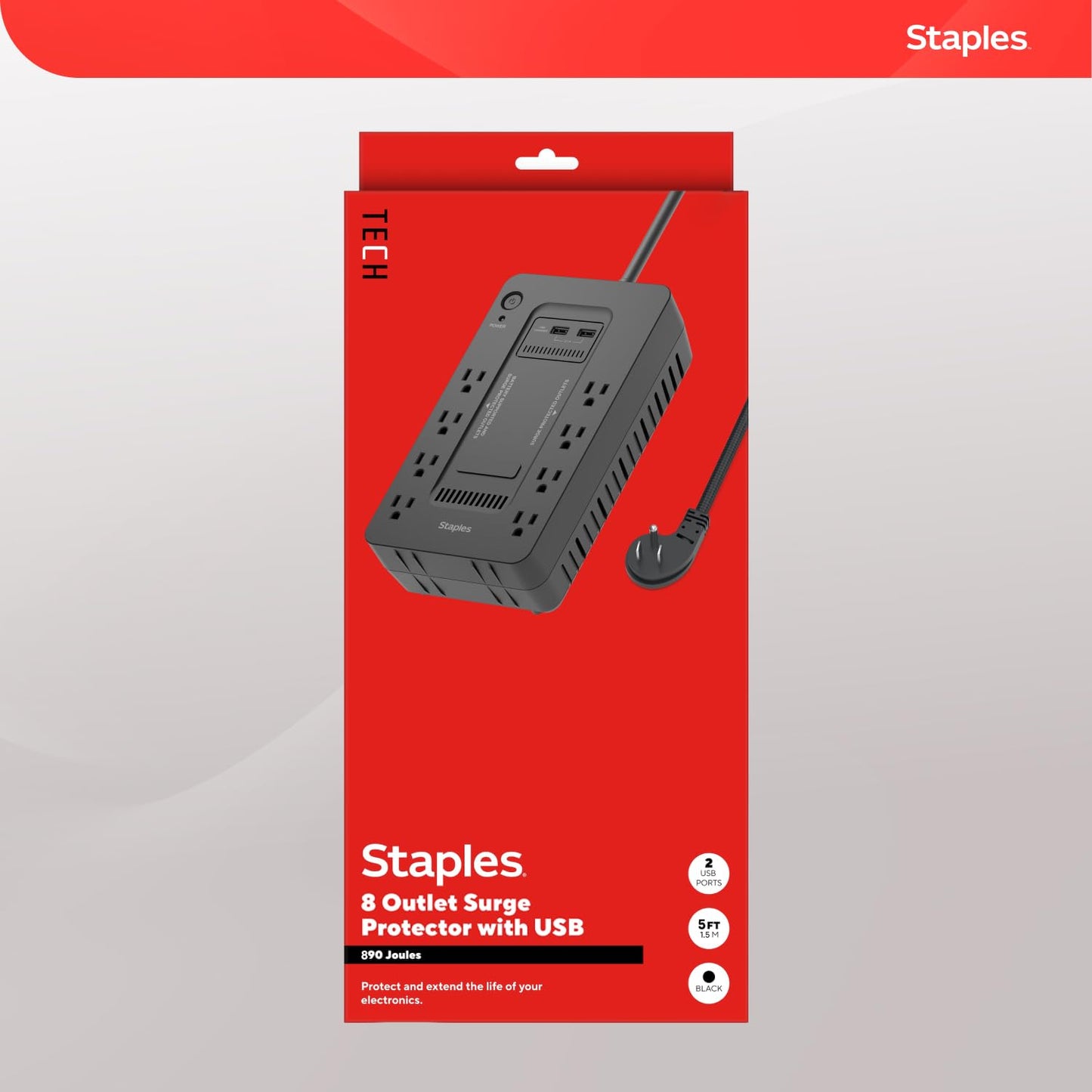Staples TECH 650VA UPS Battery Backup with 8 Outlets – Standby Power Supply & Surge Protection for Computers, Routers & Home Office Electronics, Black
