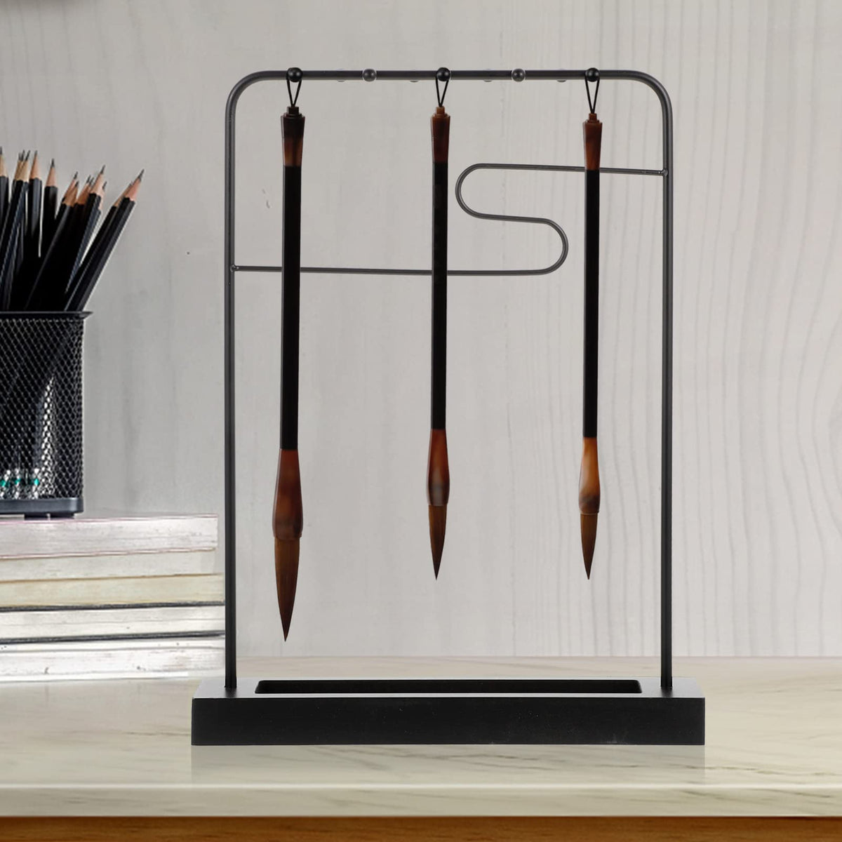 COHEALI Japanese Calligraphy Brush Hanger Rest Sumi Brush Holder Metal Brush Chinese Pen Hanging Shelf Stand Rack Drawing Paint Brush Drying Rack for Writing Desktop Organizer Shelf