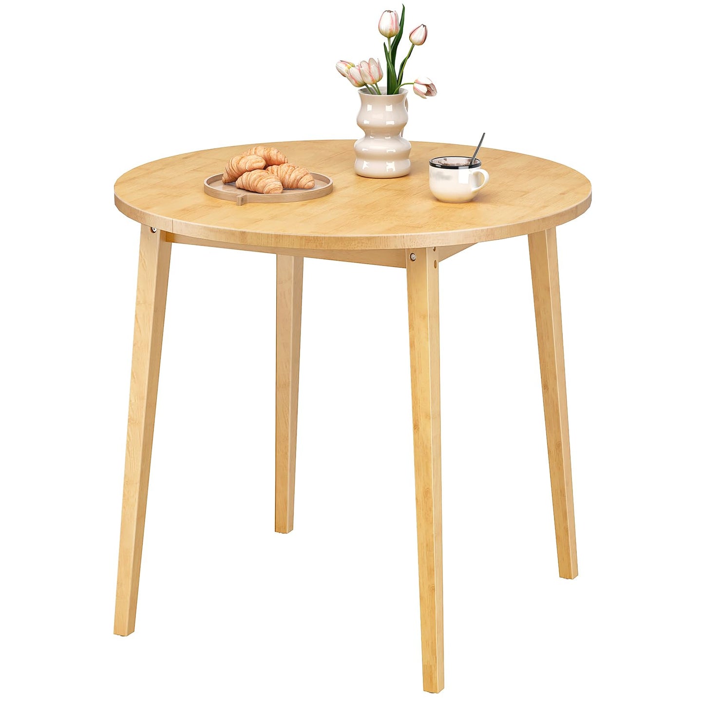 HOOBRO Bamboo Dining Table, Round Dining Table for 4, 35.4" Kitchen Table for Small Space, Easy to Assemble, Space-Saving, for Dining Room, Living Room, Office, Kitchen, Apartment, Natural YL91CZ01