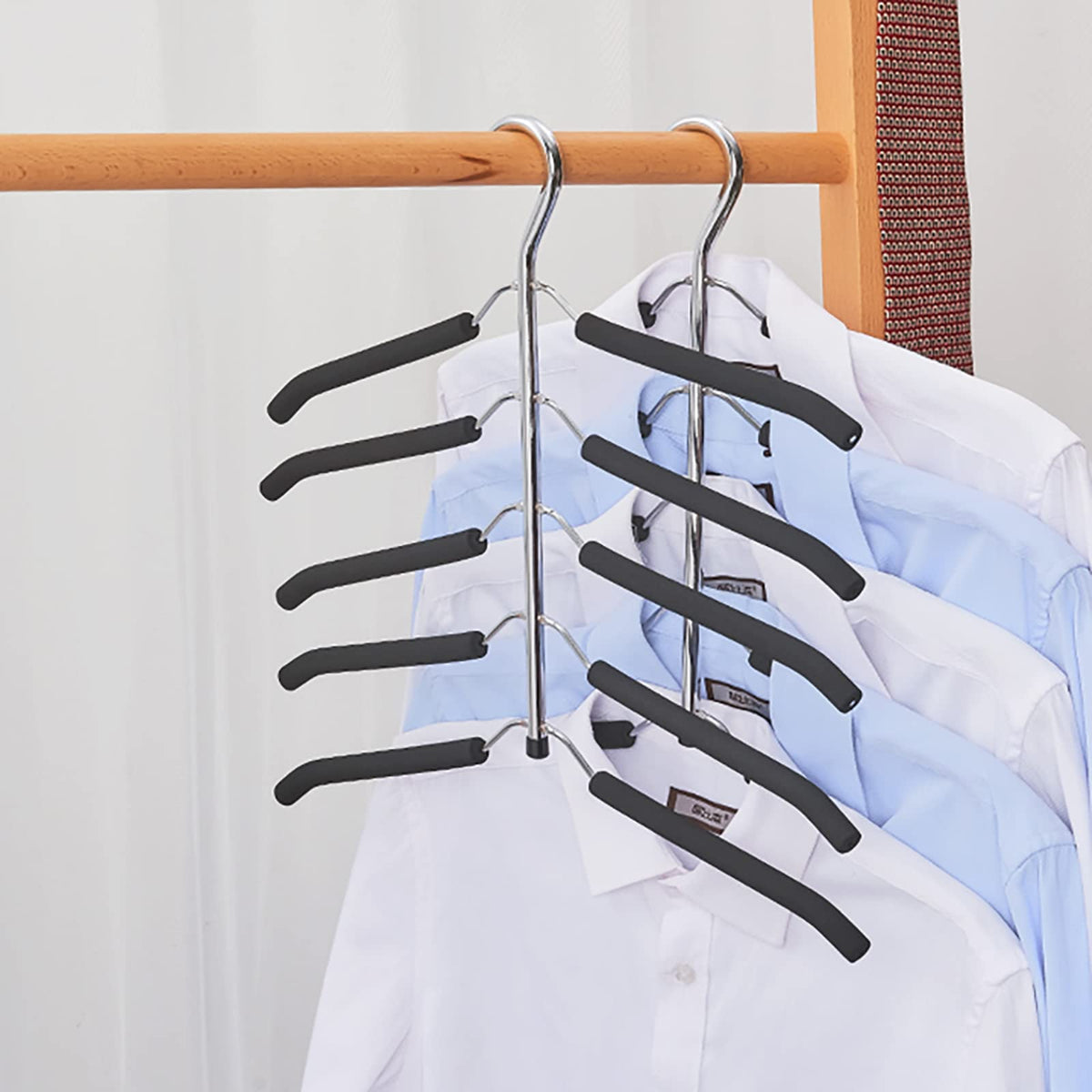 JFFLYIT Blouse Tree Hangers Multi-Layer Clothes Hangers 3 Pack 5 in 1 Non Slip Space Saving Closet Organizer Stainless Steel Shirt Hanger Coats Hanger(Black)