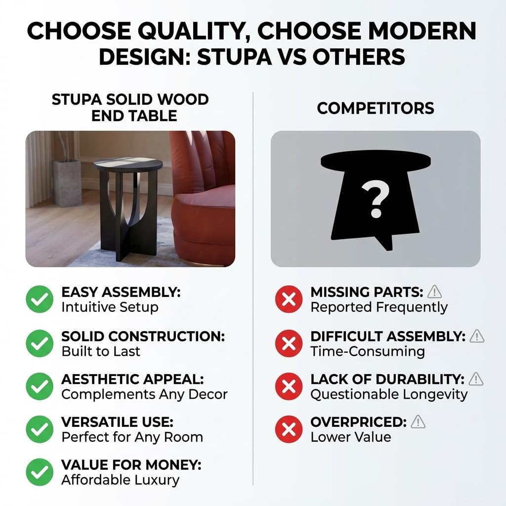 Stupa Solid Wood End Table – 22" Tall Round Side Table for Living Room or Bedroom, Handcrafted Accent Table in Distressed Black Finish, Easy Assembly, Modern Minimalist Design for Small Spaces