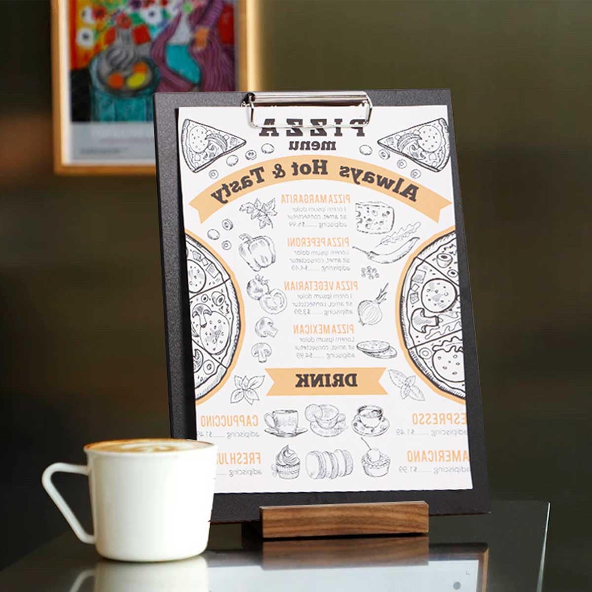 LZMS 4 Packs 9" x 12 1/2" Black Wood Color Clipboards, Menu Holder, Check Presenter with Clips - Suitable for Presenting Menus, Wine Lists and Daily Specials