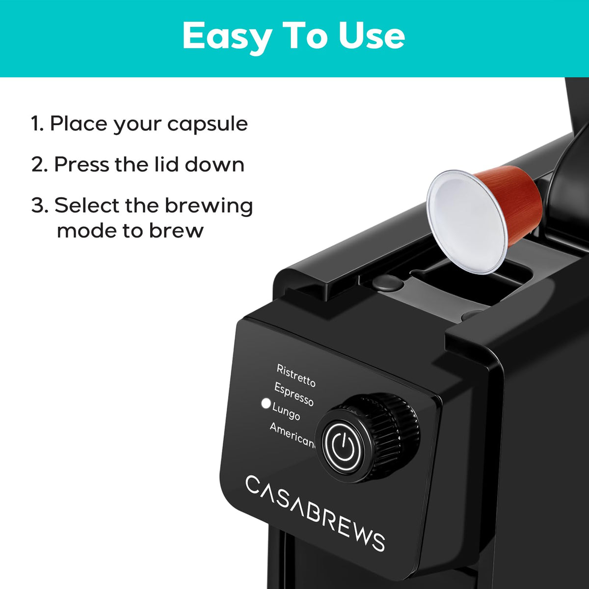 CASABREWS CM7036E Espresso Machine for Nespresso Original Pods, 20 Bar Compact Capsule Coffee Machine with 21 oz Removable Water Tank and 4 Brewing Modes, Mini Espresso Maker for Home or Office, Black