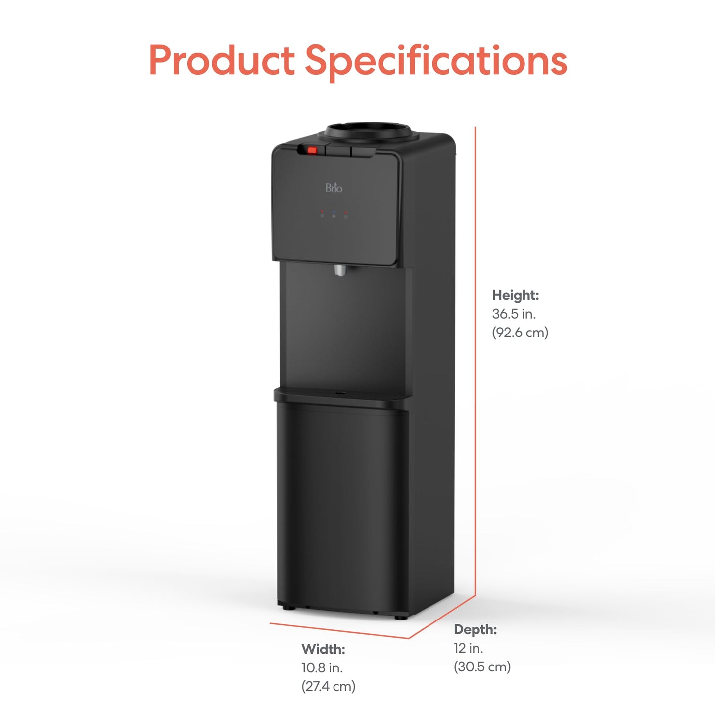 Brio 130 Series Top-Load Water Cooler Dispenser for 3- and 5-Gallon Bottles, Hot & Cold, Spill-Free Loading, Child Safety Lock, Energy Star 3.0, Black