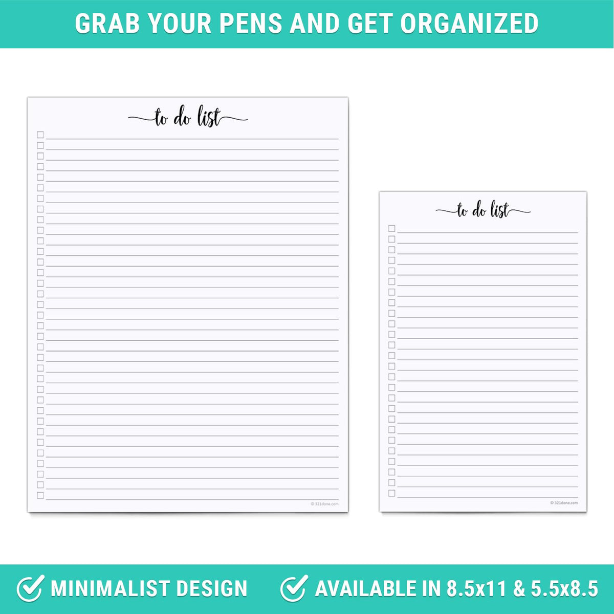 321Done To Do List Notepad, Made in USA - 5.5x8.5, Simple Checklist, Cute Modern Design for Organizing, Planning, College Ruled, Thick Heavy Paper - 50 Sheets